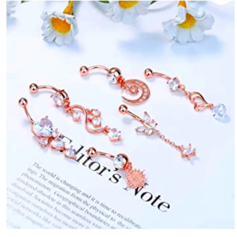 6 Pieces Rose Gold & CZ Belly Button Bling NWT - Picture 5 of 5